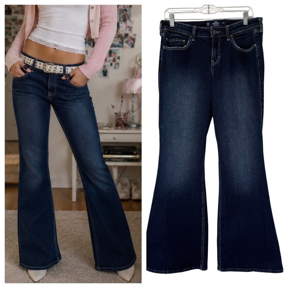 Hollister‎ Low-Rise Flare Jeans 10 30 R Dark Wash Vintage Stretch y2k Streetwear